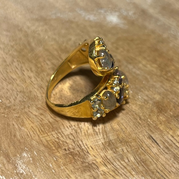 Gemstone Bypass Gold Vermeil Over Sterling Silver Ring - Picture 4 of 13